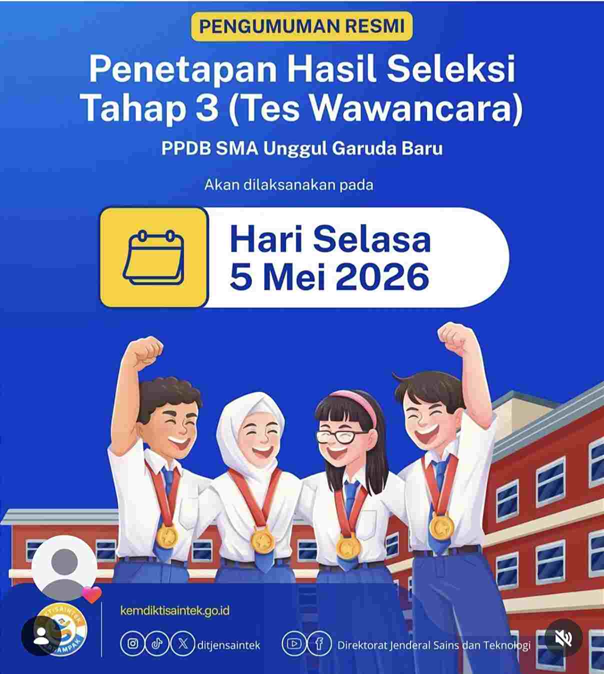 Pengumuman Hasil Seleksi SMA Unggul Garuda Ditetapkan 5 Mei 2026, Sebanyak 640 Siswa Diprediksi Lolos